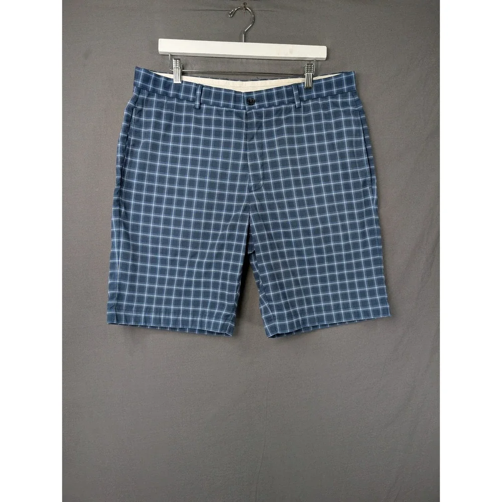 Greg Norman Mens Blue‎ Plaid Golf Shorts Size 36 Shark Logo Stretch